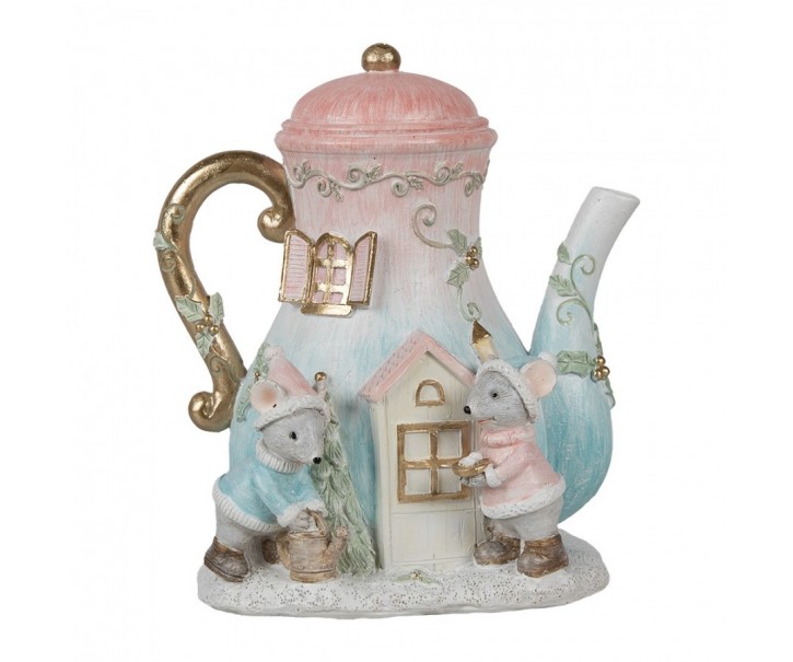 Vánoční dekorace svítící konvička s myškami - 15*12*16 cm Clayre & Eef