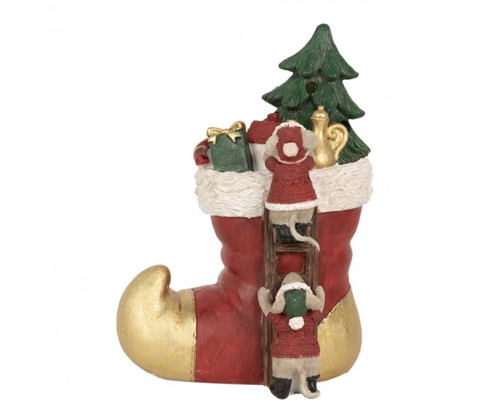 Červená vánoční dekorace svítící punčocha s myškami - 14*10*19 cm Clayre & Eef