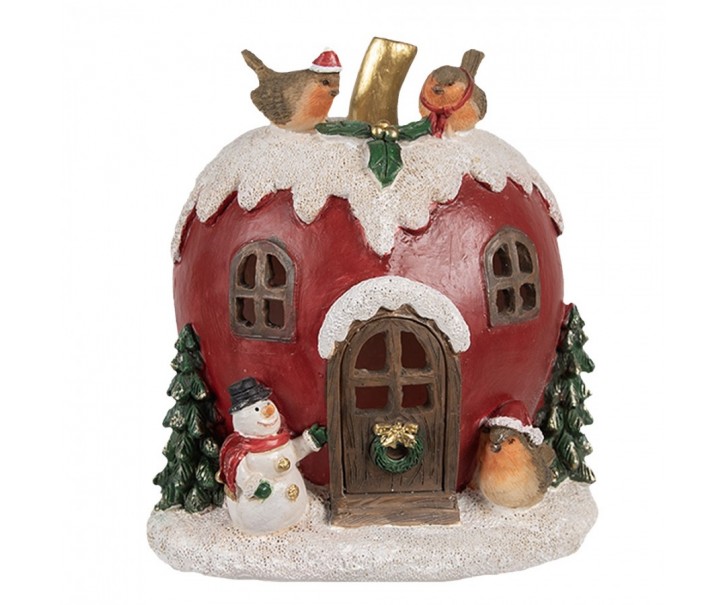 Vánoční dekorace svítící domek jablko s ptáčky - 12*11*13 cm Clayre & Eef