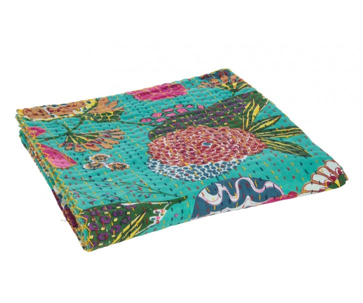 Veliká tyrkysová bavlněná plážová deka s prošíváním Beach Plaid - 270*220*0,5 cm J-Line by Jolipa