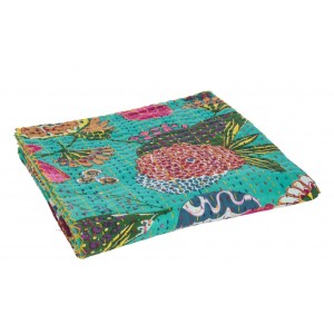 Veliká tyrkysová bavlněná plážová deka s prošíváním Beach Plaid - 270*220*0,5 cm