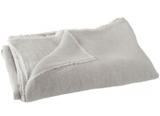 Šedý lněný přehoz Stonewashed s třásňovitým lemem - 150*0,5*200 cm