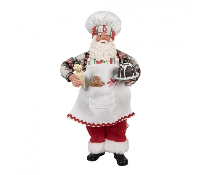 Vánoční dekorace Santa cukrář s dortem a perníčkem - 16*9*28 cm Clayre & Eef