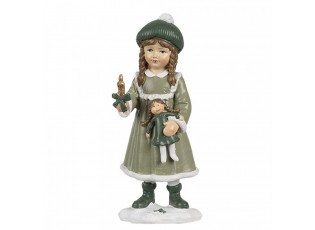 Zelená dekorace děvčátko se svíčkou a panenkou Children - 5*5*13 cm
