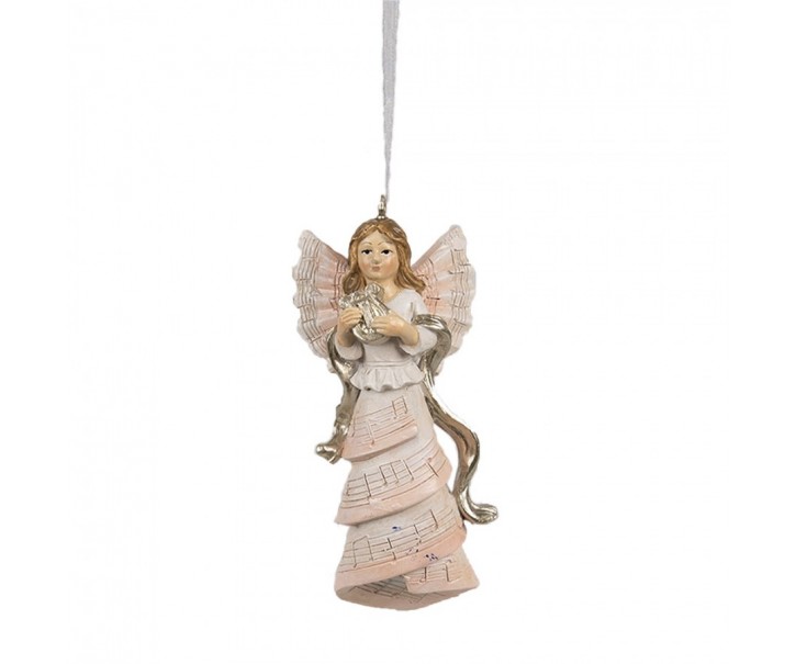 Závěsná vánoční dekorace anděl hrající na harfu - 4*3*10 cm Clayre & Eef