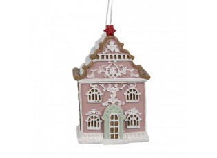 Růžová závěsná vánoční ozdoba perníková chaloupka Gingerbread - 6*4*9 cm