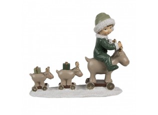 Zelená vánoční dekorace chlapec na sobech Children - 17*8*14 cm