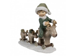 Zelená vánoční dekorace chlapec na sobech Children - 17*8*14 cm