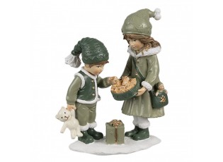 Zelená vánoční dekorace děti s dárečkem a medvídkem Children - 10*5*13 cm