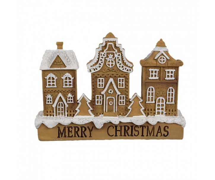 Hnědá dekorace perníkových domků v řadě Merry Christmas - 13*4*10 cm Clayre & Eef