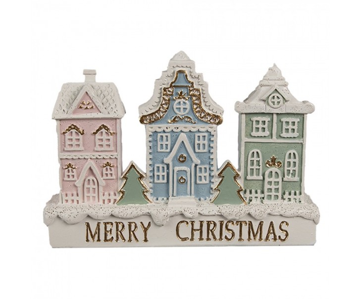 Barevná dekorace domků v řadě Merry Christmas - 13*4*10 cm Clayre & Eef