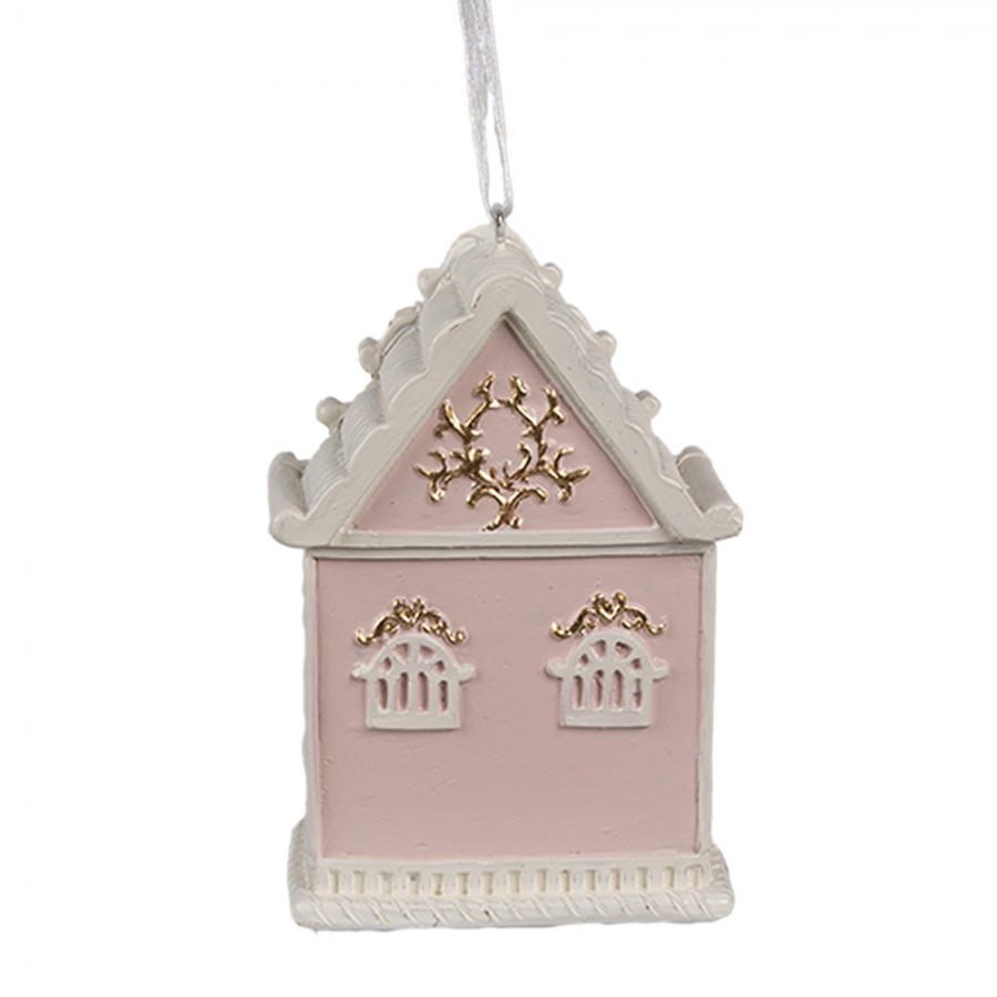 Růžová závěsná vánoční ozdoba perníková chaloupka Gingerbread - 6*4*9 cm Clayre & Eef Růžová závěsná vánoční ozdoba perníková chaloupka Gingerbread - 6*4*9 cm Clayre & Eef