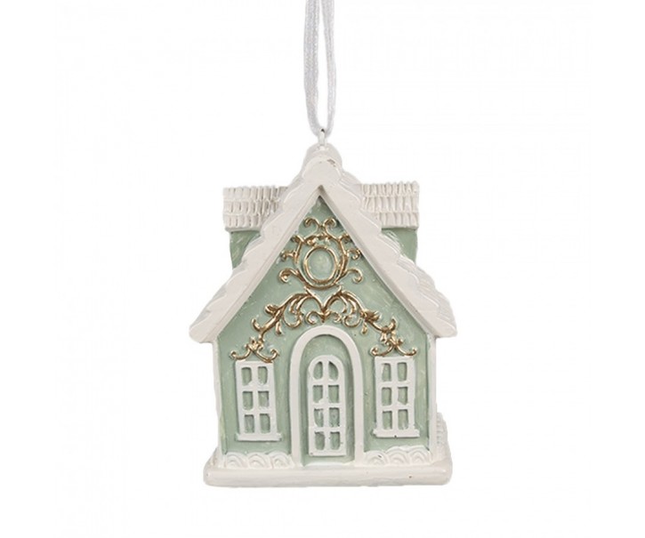 Zelená závěsná vánoční ozdoba perníková chaloupka Gingerbread - 6*4*8 cm Clayre & Eef