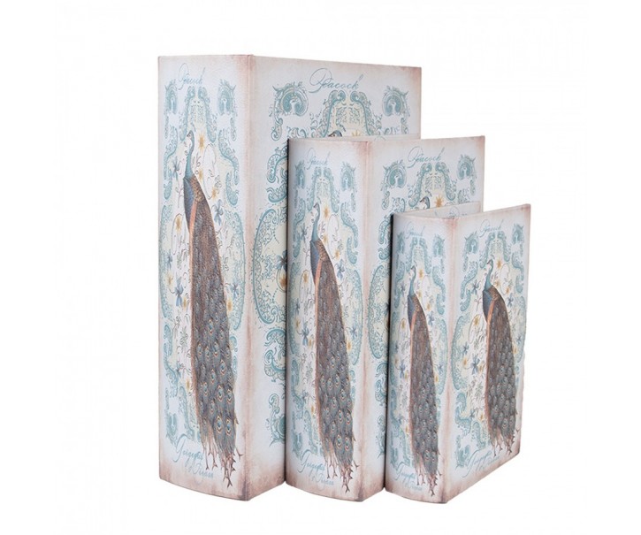 3ks úložný box ve tvaru knihy s pávem Peacock - 27*22*7 / 22*17*6 / 17*12*4 cm Clayre & Eef