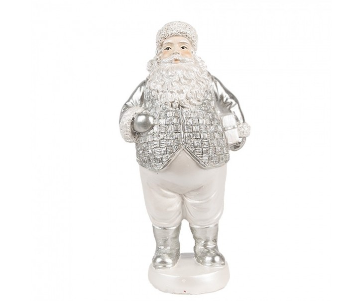 Bílo-stříbrná dekorace figurka Santa Claus - 8*6*16 cm Clayre & Eef
