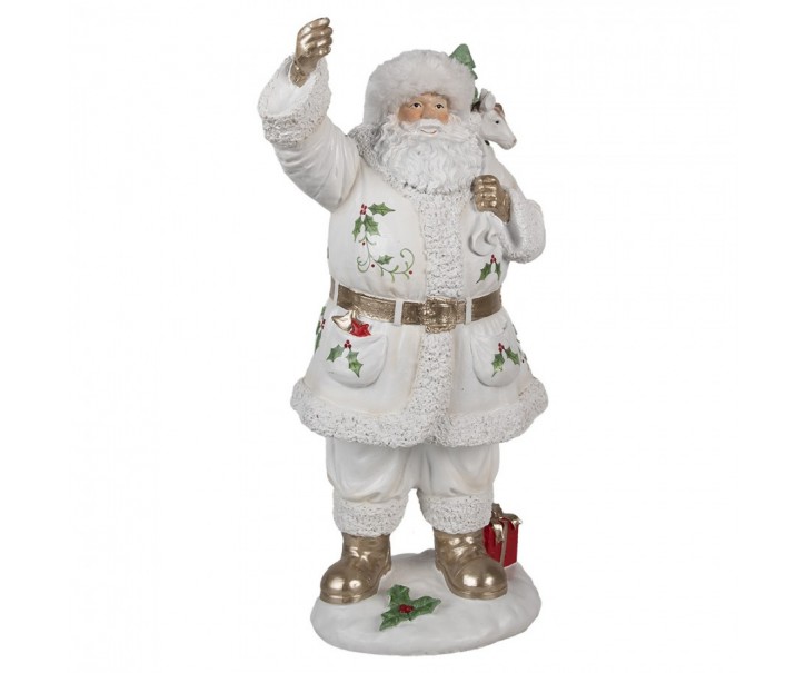 Bílá dekorace figurka Santa Claus s pytlem dárků - 21*23*43 cm Clayre & Eef