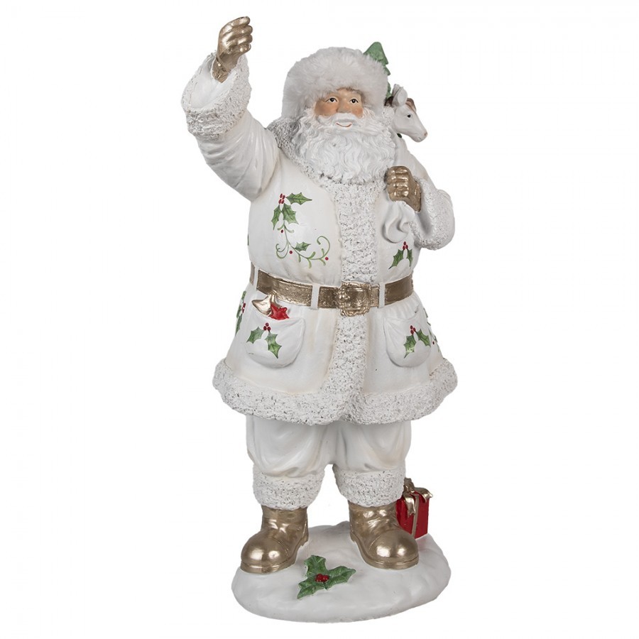 Bílá dekorace figurka Santa Claus s pytlem dárků - 21*23*43 cm