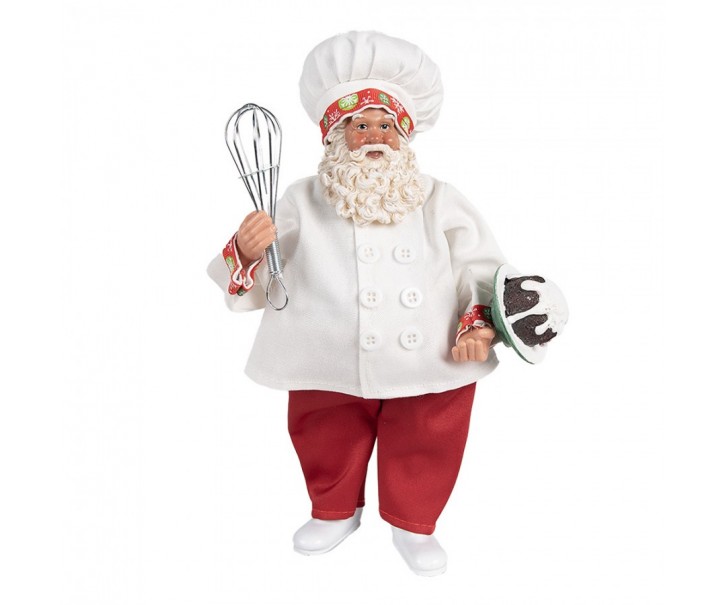 Vánoční dekorace Santa cukrář s metličkou a dortem - 17*11*27 cm Clayre & Eef