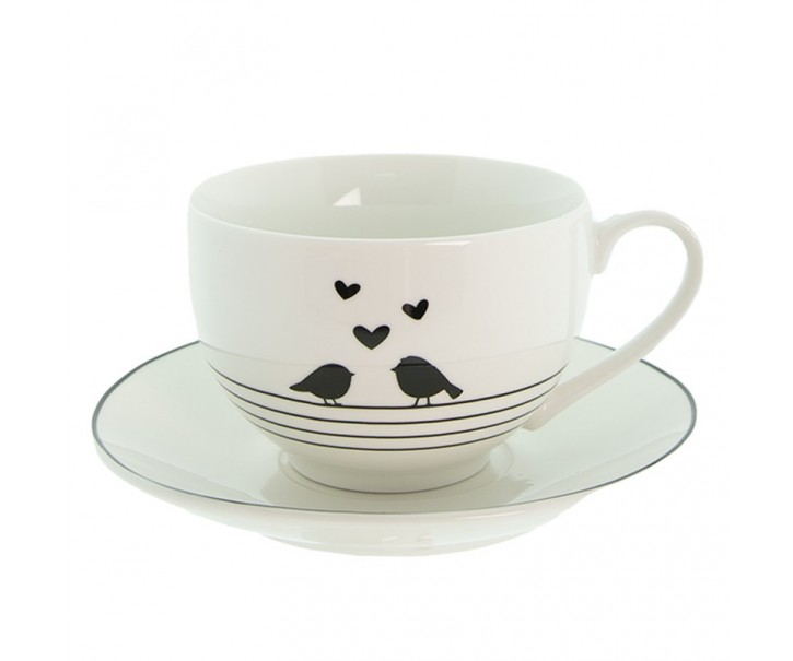Porcelánový šálek s podšálkem s ptáčky Love Birds - 12*9*7 / Ø14*2 cm / 220 ml Clayre & Eef