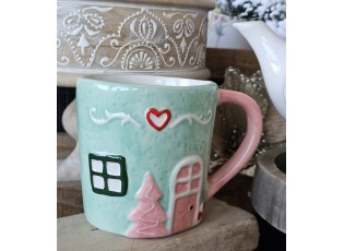 Zelený keramický hrnek v dekoru chaloupky Gingerbread Green - 13*9*9 cm / 350 ml