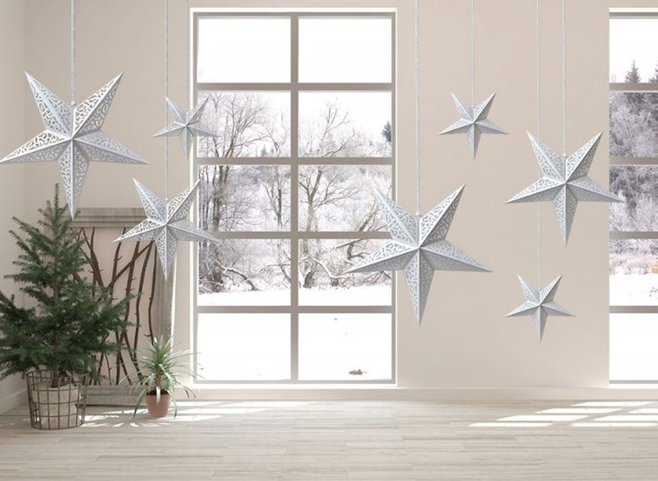 Bílá závěsná vánoční papírová hvězda L - 60*18*60 cm Clayre & Eef Bílá závěsná vánoční papírová hvězda L - 60*18*60 cm Clayre & Eef