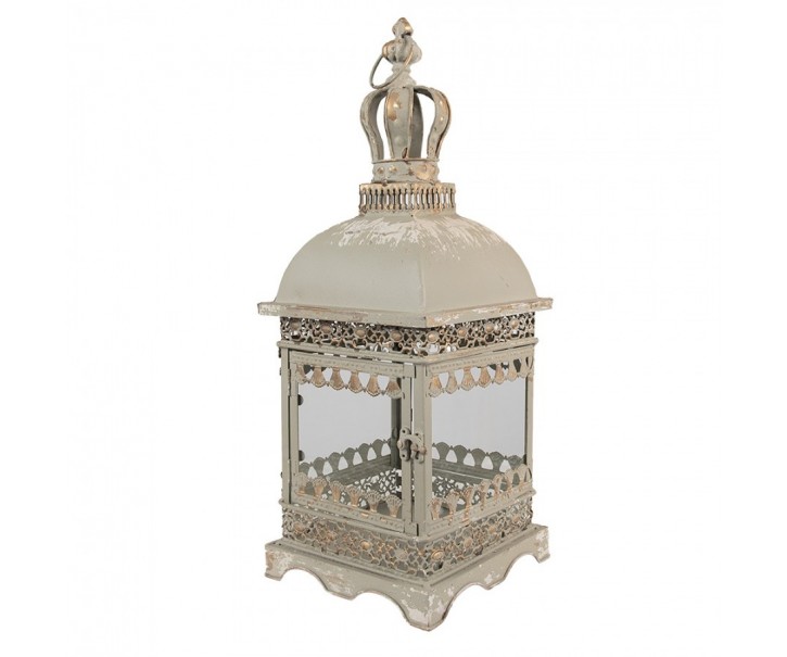 Zelenošedá dekorační zdobená lucerna Igla - 20*20*51 cm Clayre & Eef