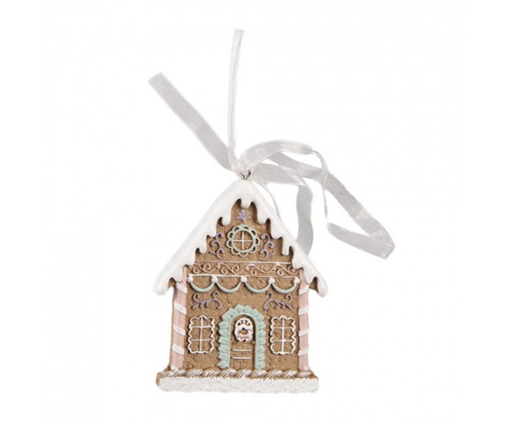 Hnědá závěsná vánoční ozdoba perníková chaloupka Gingerbread - 6*1*8 cm Clayre & Eef
