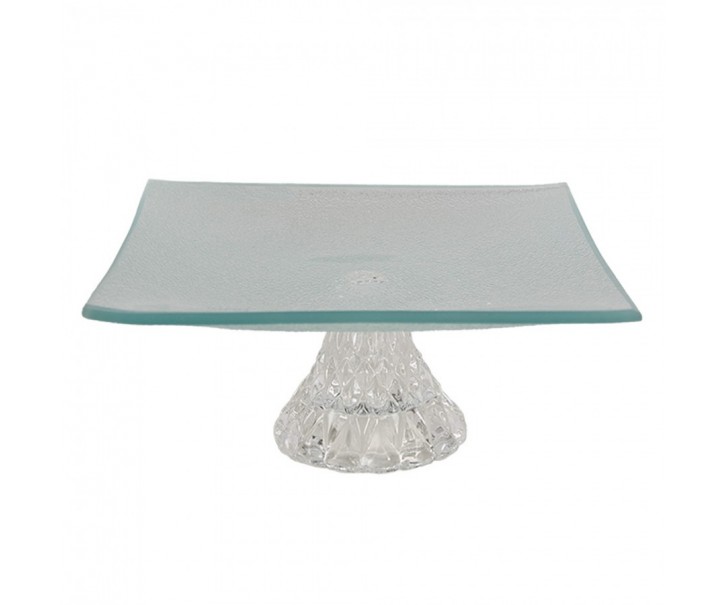 Transparentní skleněný servírovací podnos/ mísa na noze - 15*15*7 cm Clayre & Eef
