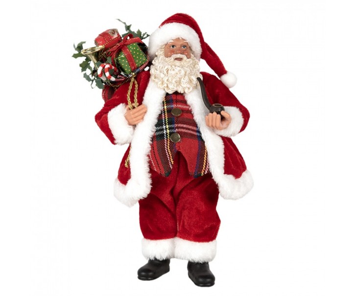 Červená vánoční dekorace Santa s dárky - 16*10*27 cm Clayre & Eef