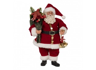 Červená vánoční dekorace taťka Santa Claus s dárky a zvonkem - 17*10*27 cm