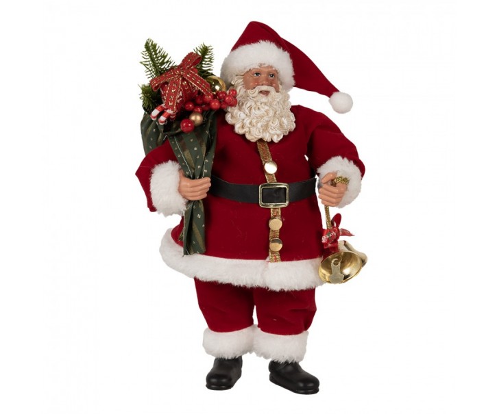 Červená vánoční dekorace Santa s dárky a zvonkem - 17*10*27 cm Clayre & Eef