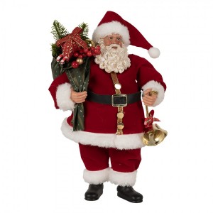 Červená vánoční dekorace Santa s dárky a zvonkem - 17*10*27 cm