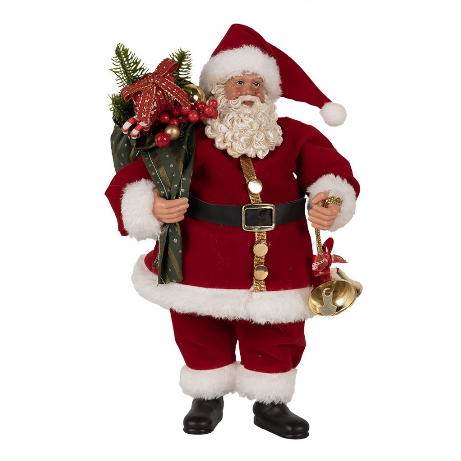 Červená vánoční dekorace Santa s dárky a zvonkem - 17*10*27 cm