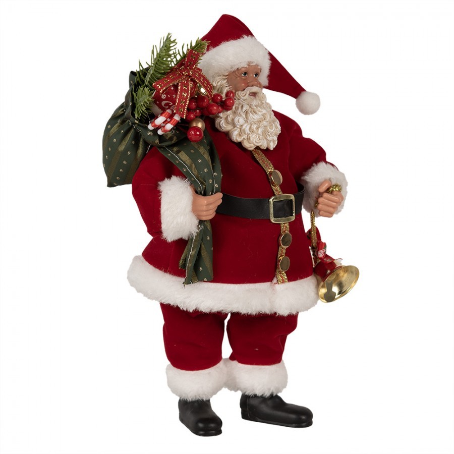 Červená vánoční dekorace taťka Santa Claus s dárky a zvonkem - 17*10*27 cm Clayre & Eef Červená vánoční dekorace taťka Santa Claus s dárky a zvonkem - 17*10*27 cm Clayre & Eef