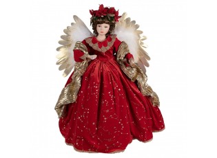 Červený hrající Anděl v šatech a svítícími křídly Angel Chris led - 50*30*65 cm