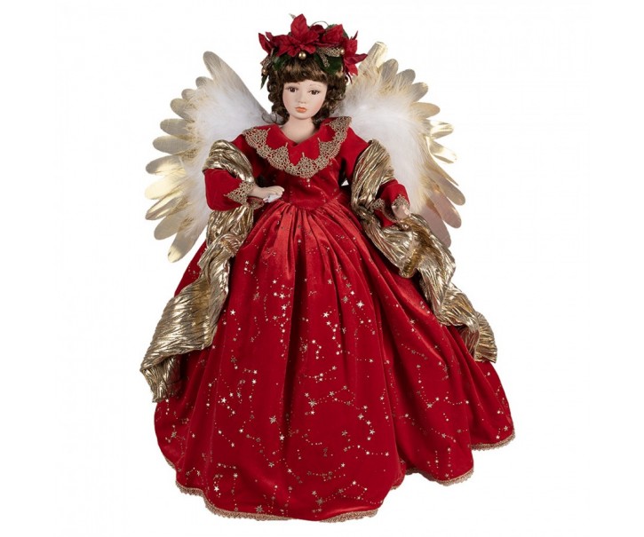 Červený hrající Anděl v šatech a svítícími křídly Angel Chris led - 50*30*65 cm Clayre & Eef