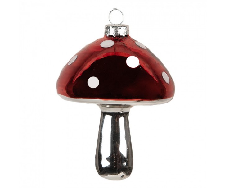 Závěsná skleněná ozdoba Muchomůrka - 7*9 cm Clayre & Eef