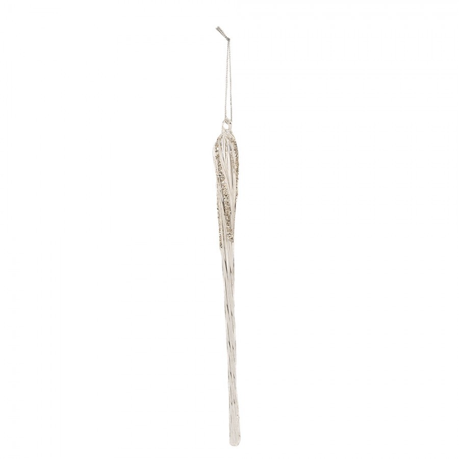 Transparentní skleněná vánoční ozdoba rampouch se třpytkami - 2*30 cm Clayre & Eef Transparentní skleněná vánoční ozdoba rampouch se třpytkami - 2*30 cm Clayre & Eef