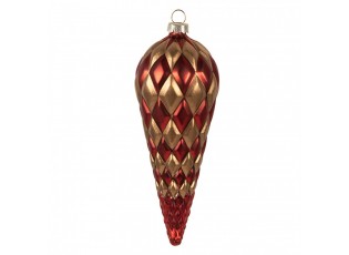 Červeno-zlatá skleněná vánoční ozdoba šiška – 6*16 cm