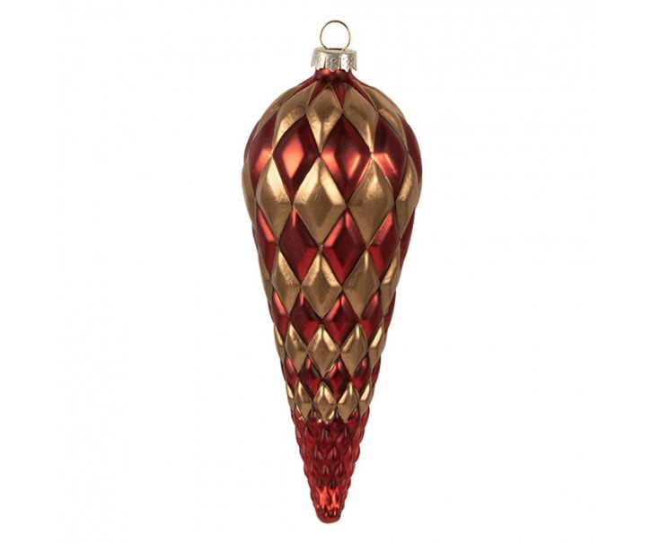 Červeno-zlatá skleněná vánoční ozdoba šiška – 6*16 cm Clayre & Eef