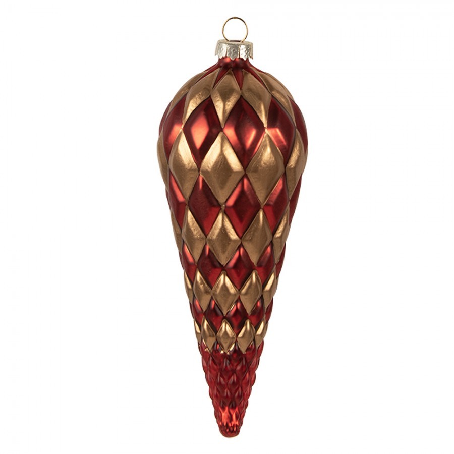 Červeno-zlatá skleněná vánoční ozdoba šiška – 6*16 cm