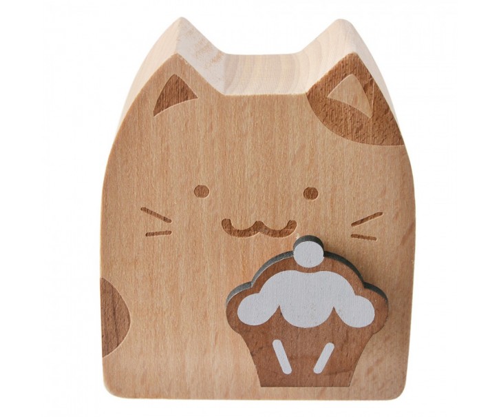 Dřevěná natahovací hrací skříňka kočička Kitty - 7*4*8 cm Clayre & Eef