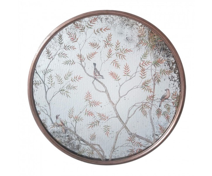 Měděné antik kulaté vintage zrcadlo s ptáčky na větvičkách - Ø 61*3 cm Clayre & Eef