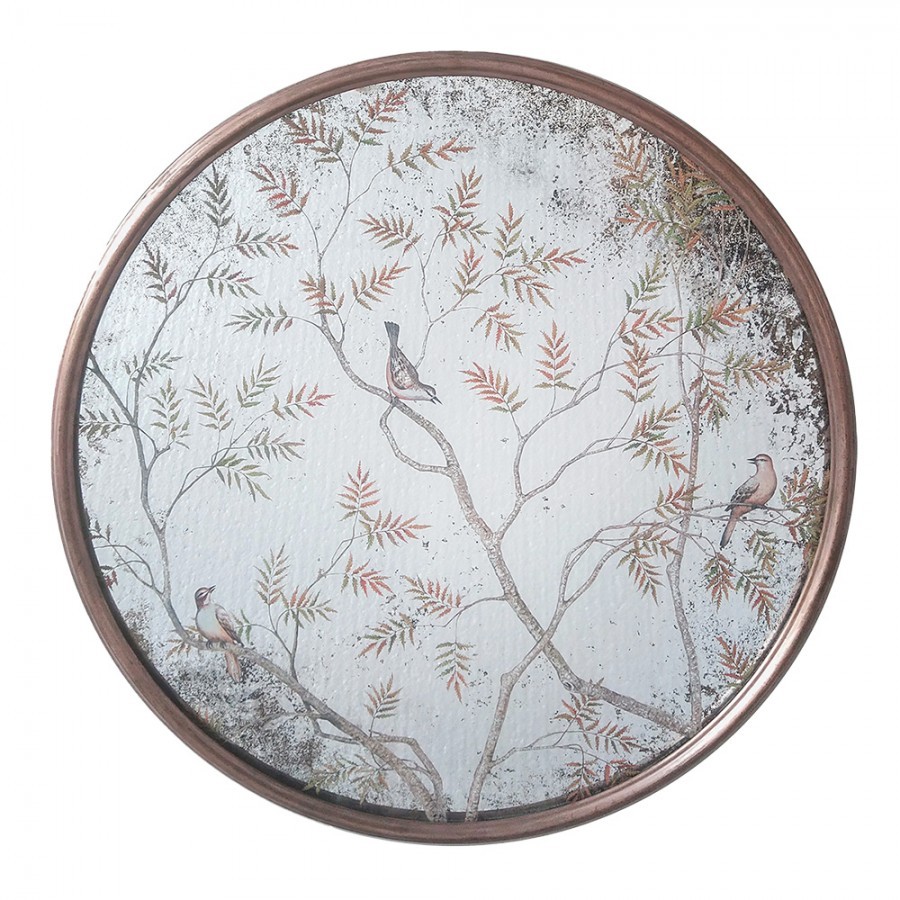 Měděné antik kulaté vintage zrcadlo s ptáčky na větvičkách - Ø 61*3 cm Clayre & Eef Měděné antik kulaté vintage zrcadlo s ptáčky na větvičkách - Ø 61*3 cm Clayre & Eef