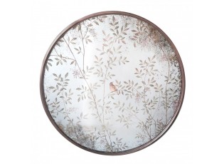 Měděné antik kulaté vintage zrcadlo s ptáčkem na větvičkách - Ø 80*3 cm 