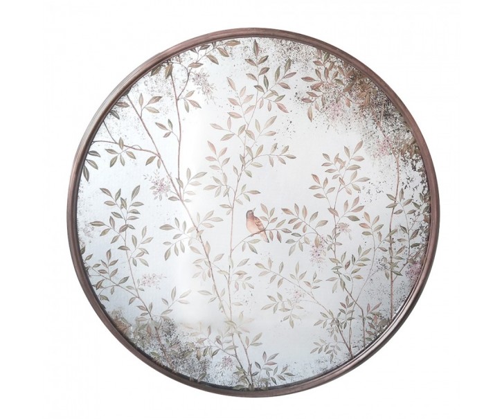 Měděné antik kulaté vintage zrcadlo s ptáčkem na větvičkách - Ø 80*3 cm Clayre & Eef