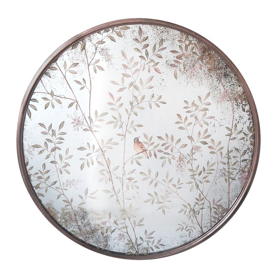 Měděné antik kulaté vintage zrcadlo s ptáčkem na větvičkách - Ø 80*3 cm Clayre & Eef Měděné antik kulaté vintage zrcadlo s ptáčkem na větvičkách - Ø 80*3 cm Clayre & Eef