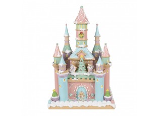 Růžovo-modrý perníkový zámek Gingerbread House Pastello - 27*18*42 cm