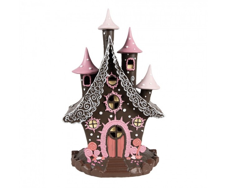 Hnědo-růžová svítící perníková chaloupka Gingerbread House - 16*13*26 cm / 3*AA Clayre & Eef