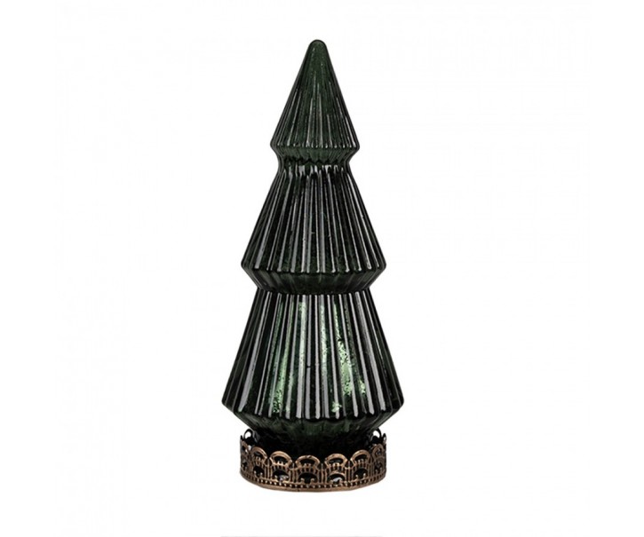 Tmavě zelený skleněný dekorační svítící stromek LED Tree - Ø 13*23 cm Clayre & Eef